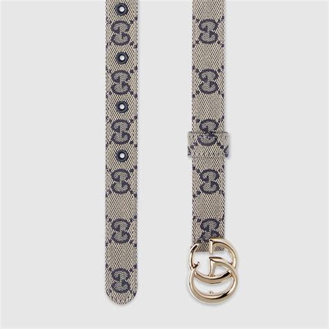 GG Marmont thin belt in beige and blue GG canvas 